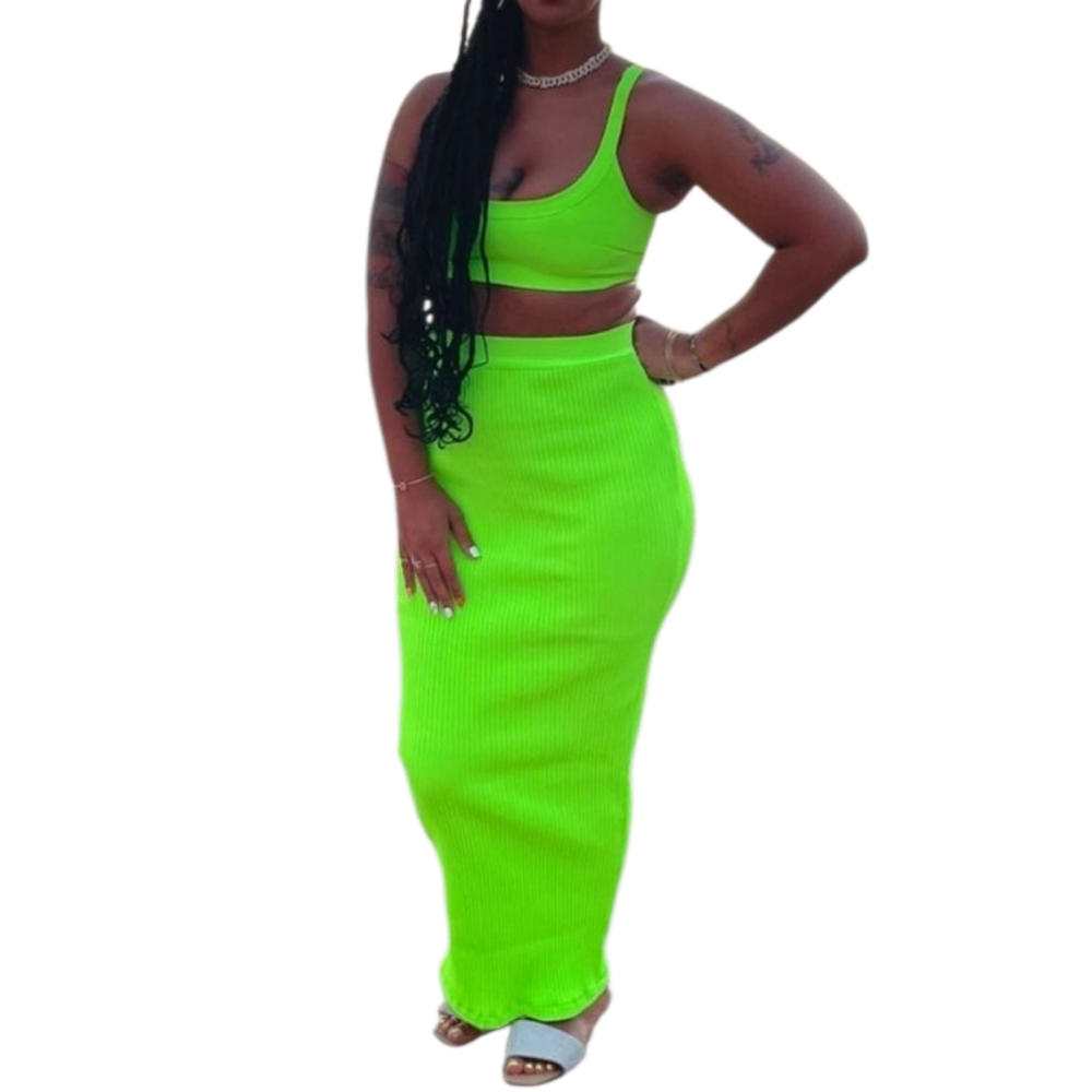 Green Maxi Pencil Skirt Set for Night Out